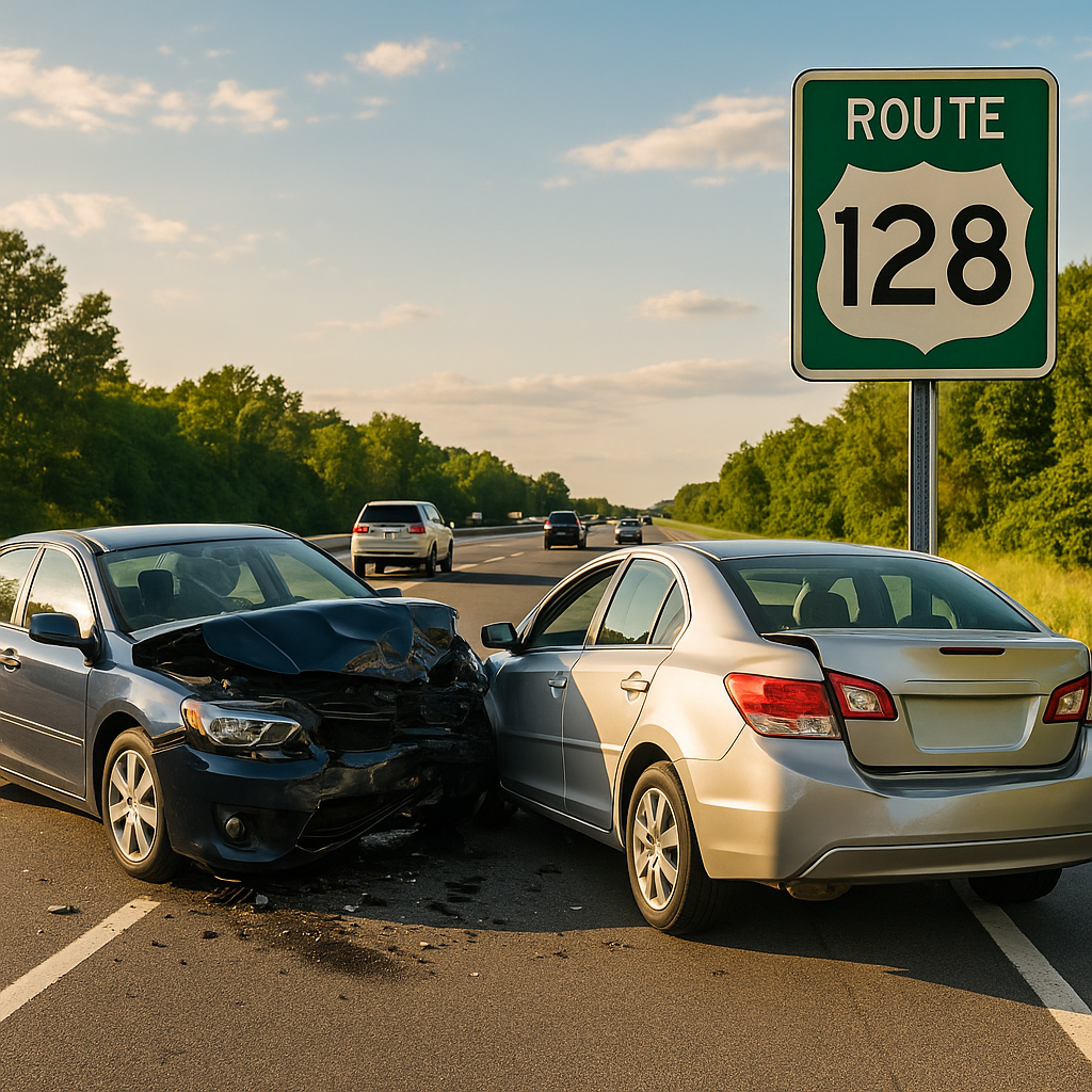 Car accident on Route 128 in Beverly, Massachusetts — Attorney Matthew A. Rubner, Beverly car accident lawyer.